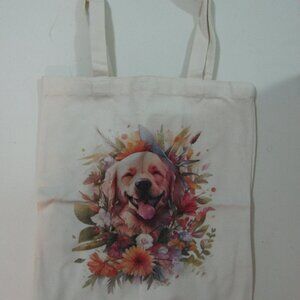 * Canvas Tote Bag NWT My Happy Dog Puppy 13.8" x 15.7" New